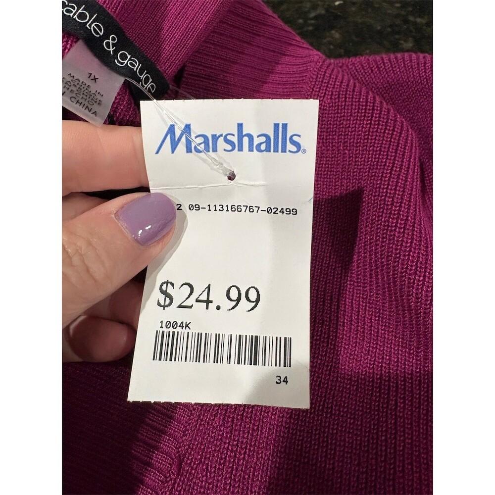 Cable & Gauge Cardigan Sweater Womens 2XL Purple Open Front Pockets NWT - Picture 11 of 12